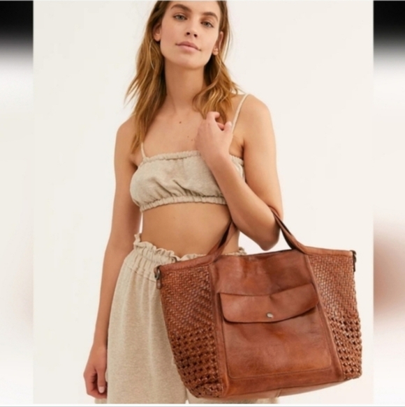 Latico Leather "Martine" Woven Tote Oversized Bag Color Honey - Picture 3 of 15